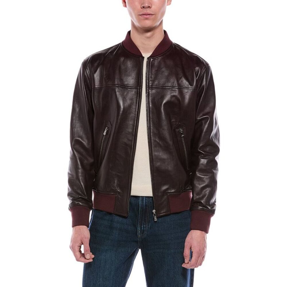 Isaia Mens Leather Jacket, Brown